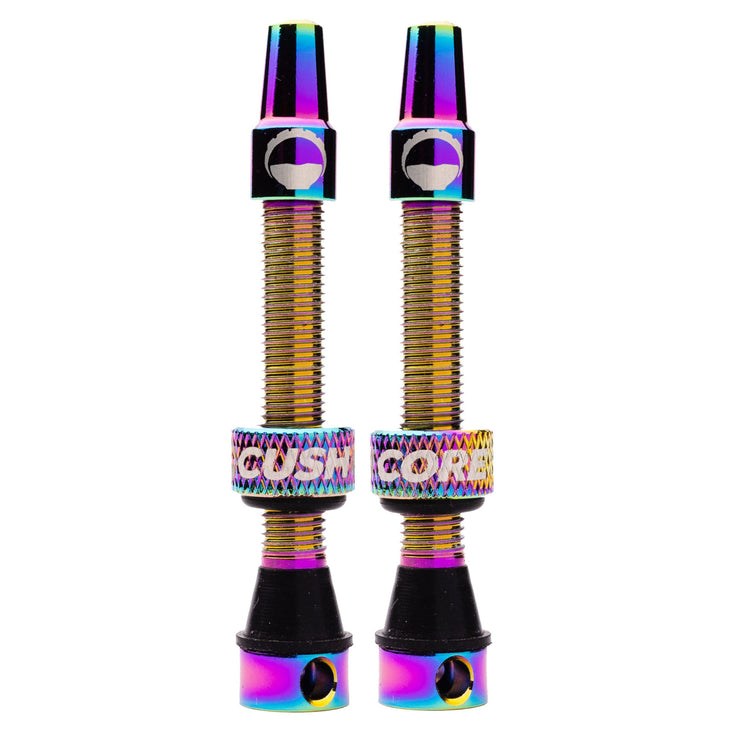 Cush Core Air Valve 44mm and 55mm Pair - Oil Slick, Purple, Silver, Titanium